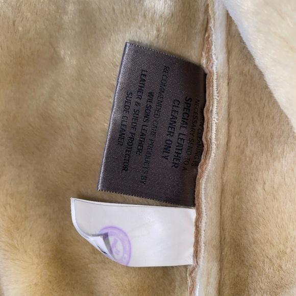 Vintage 90s Y2K Wilsons Leather Tan Faux Fur Trim Long Penny Lane Coat Size XL - Picture 8 of 14